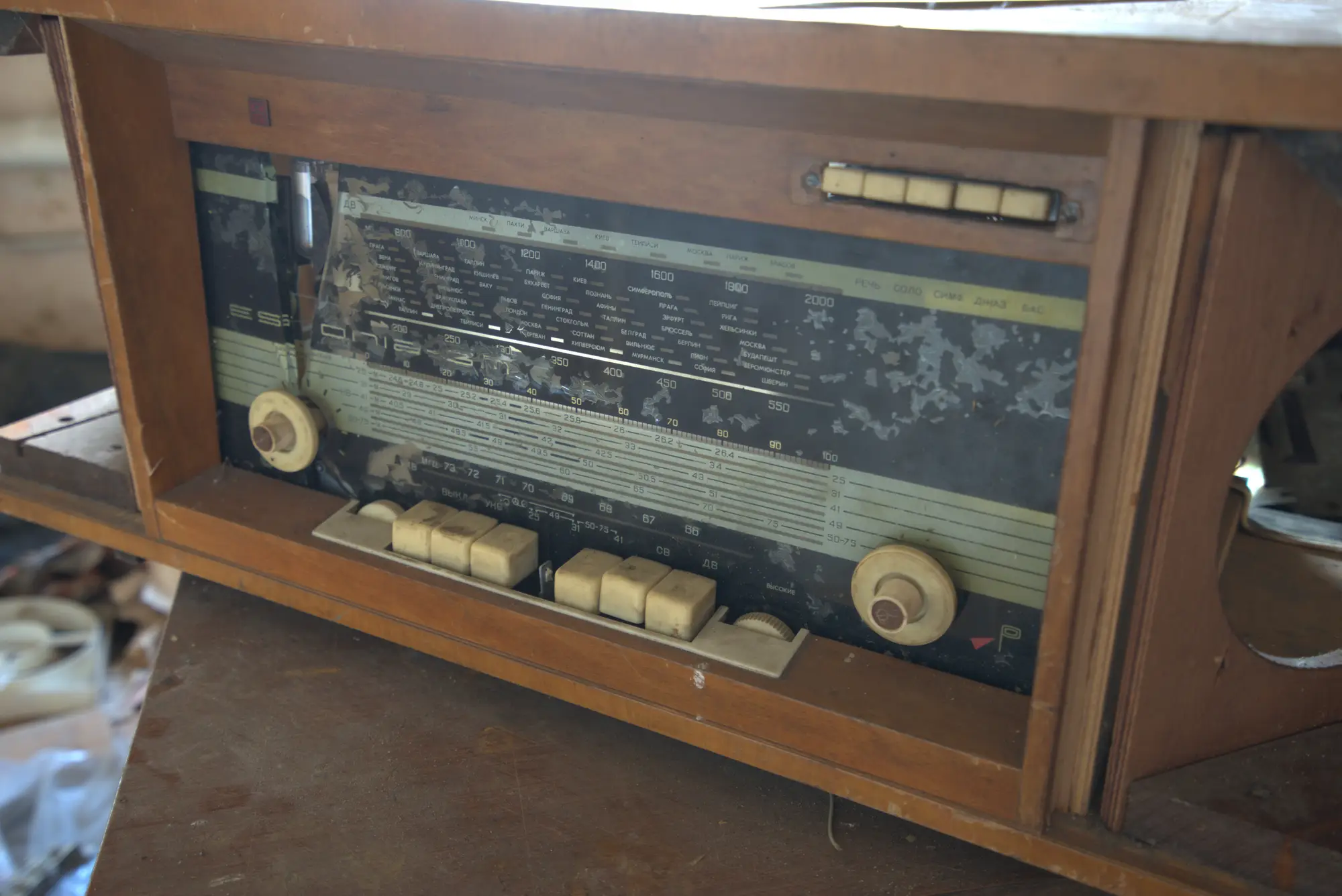 Ein Radio. Die Skala nennt Städte, die es noch gibt.